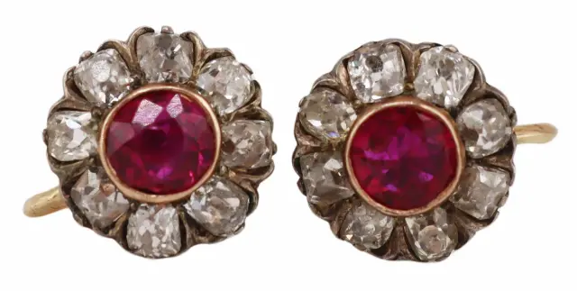 JEWELRY. Pair of Bi-Color Gem and Diamond Earrings