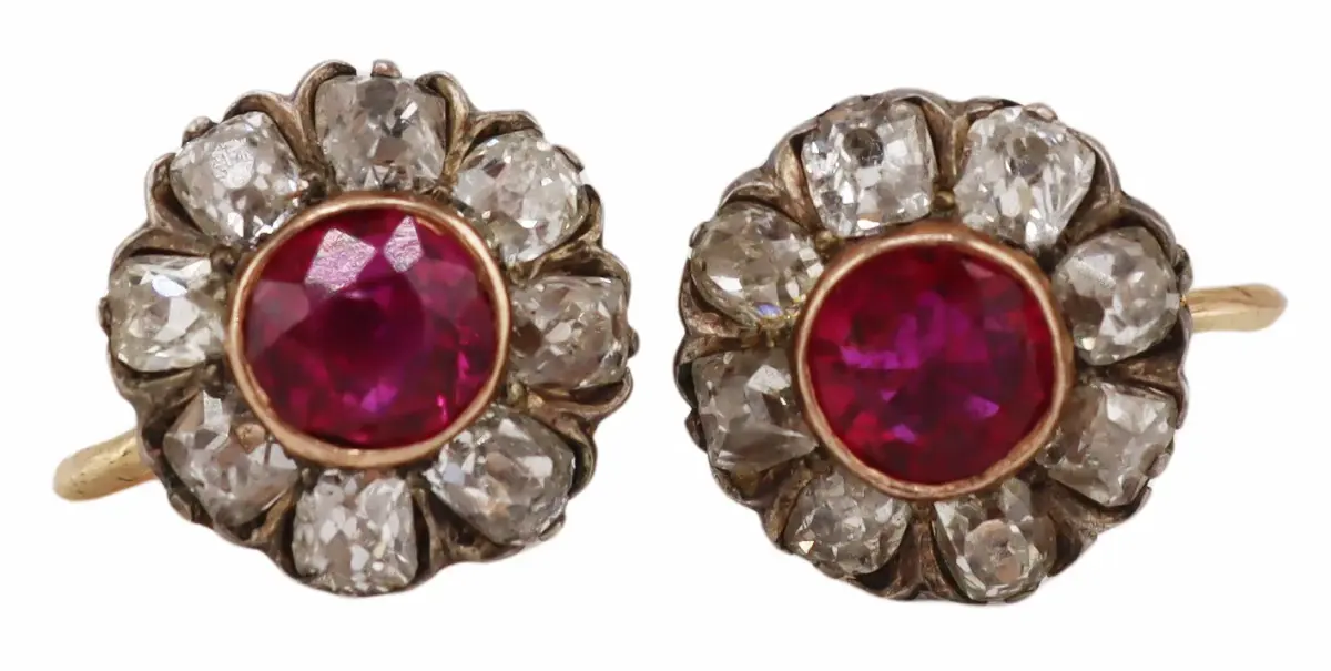 JEWELRY. Pair of Bi-Color Gem and Diamond Earrings