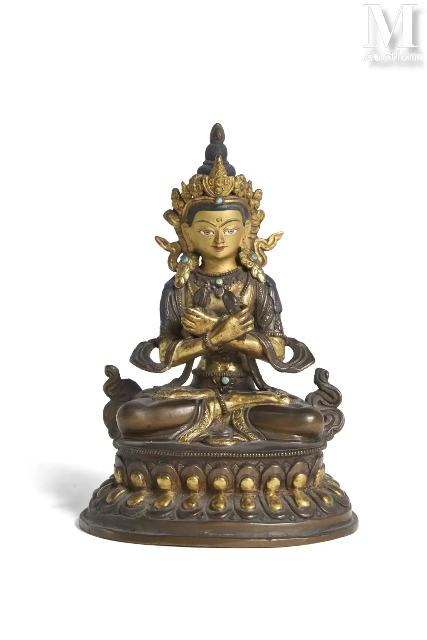 TIBET, XXe siècle Sujet en bronze partiellement doré