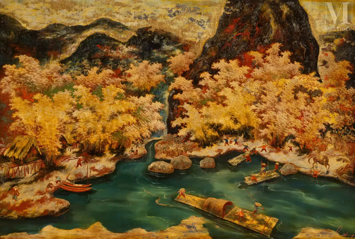 Ⓟ LE THY (1919-1961) "Les rapides de Cho Bo", circa 1950