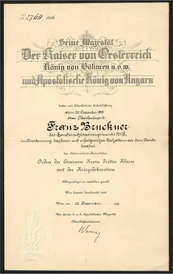 Urkundennachlaß eines Hauptmann im Kaiserschützenregiment Nr.3
