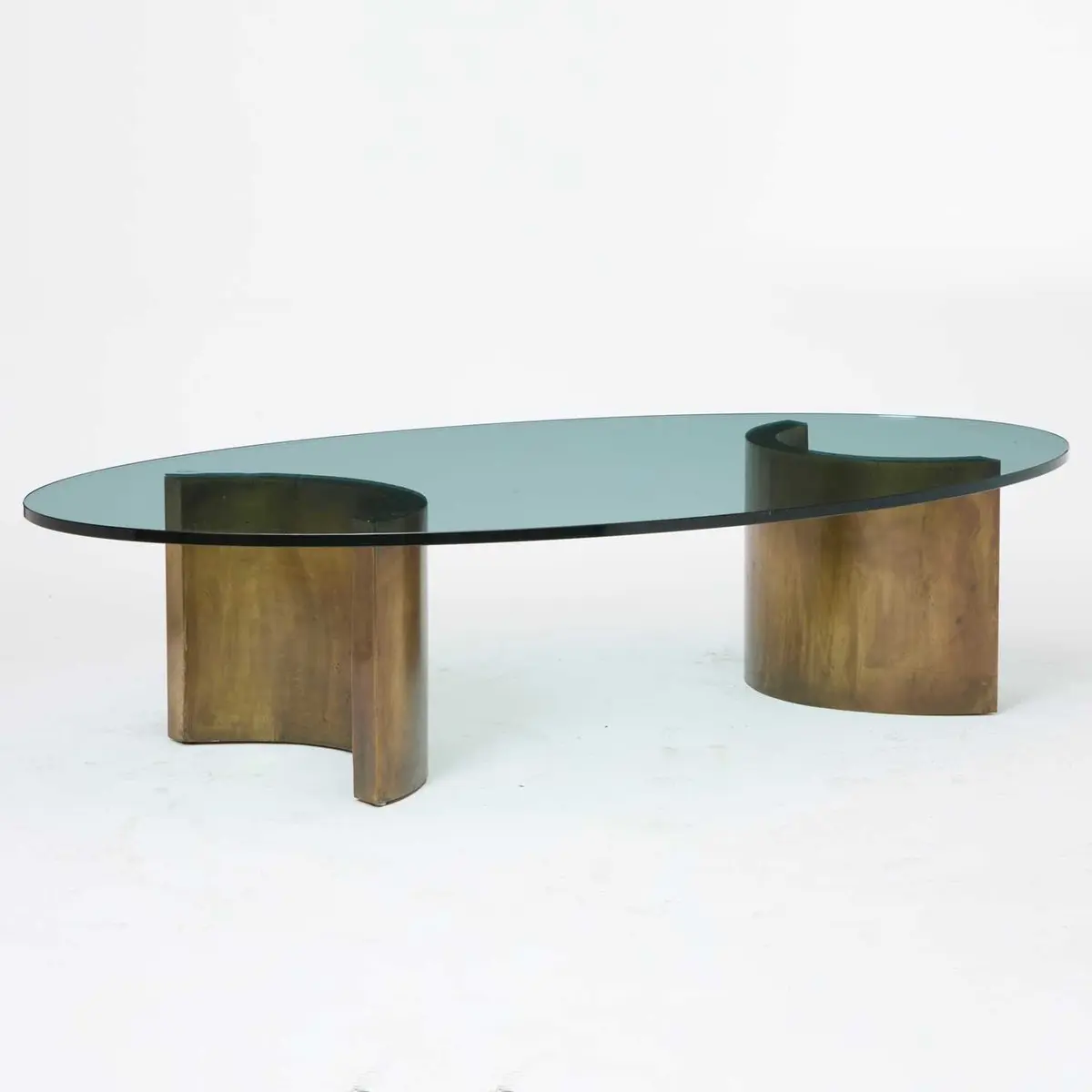 Philip and Kelvin Laverne Patinated Metal and Glass Coffee Table