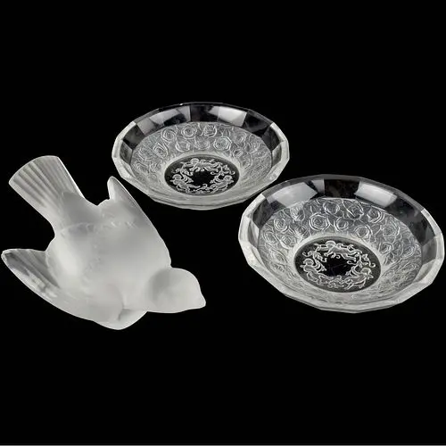 Lalique France Sparrow and Dishes