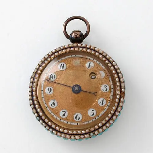 18K Pearl and Turquoise Pocket Watch