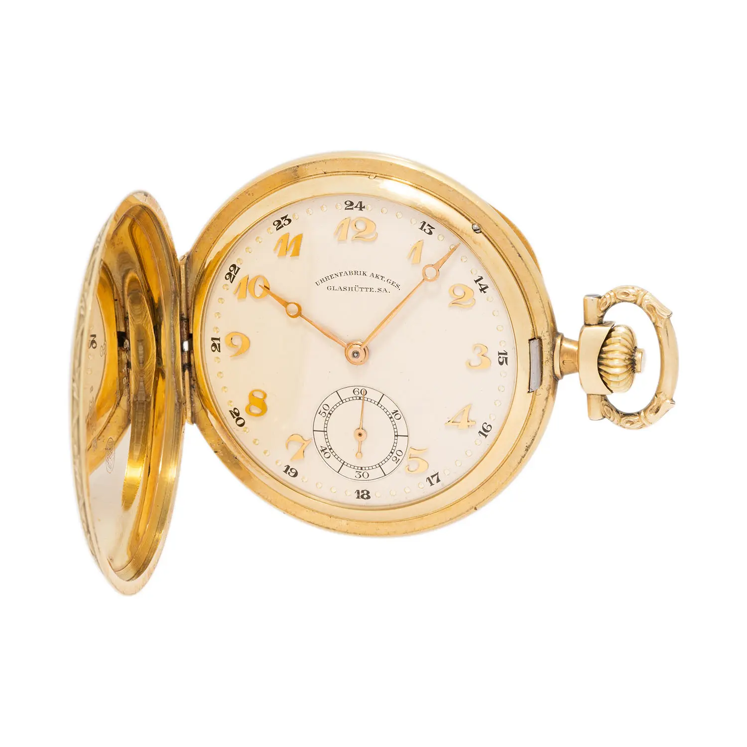 UFAG i.Sa. Kal. 40 Savonnette Taschenuhr in 14K Gelbgold mit Schatulle