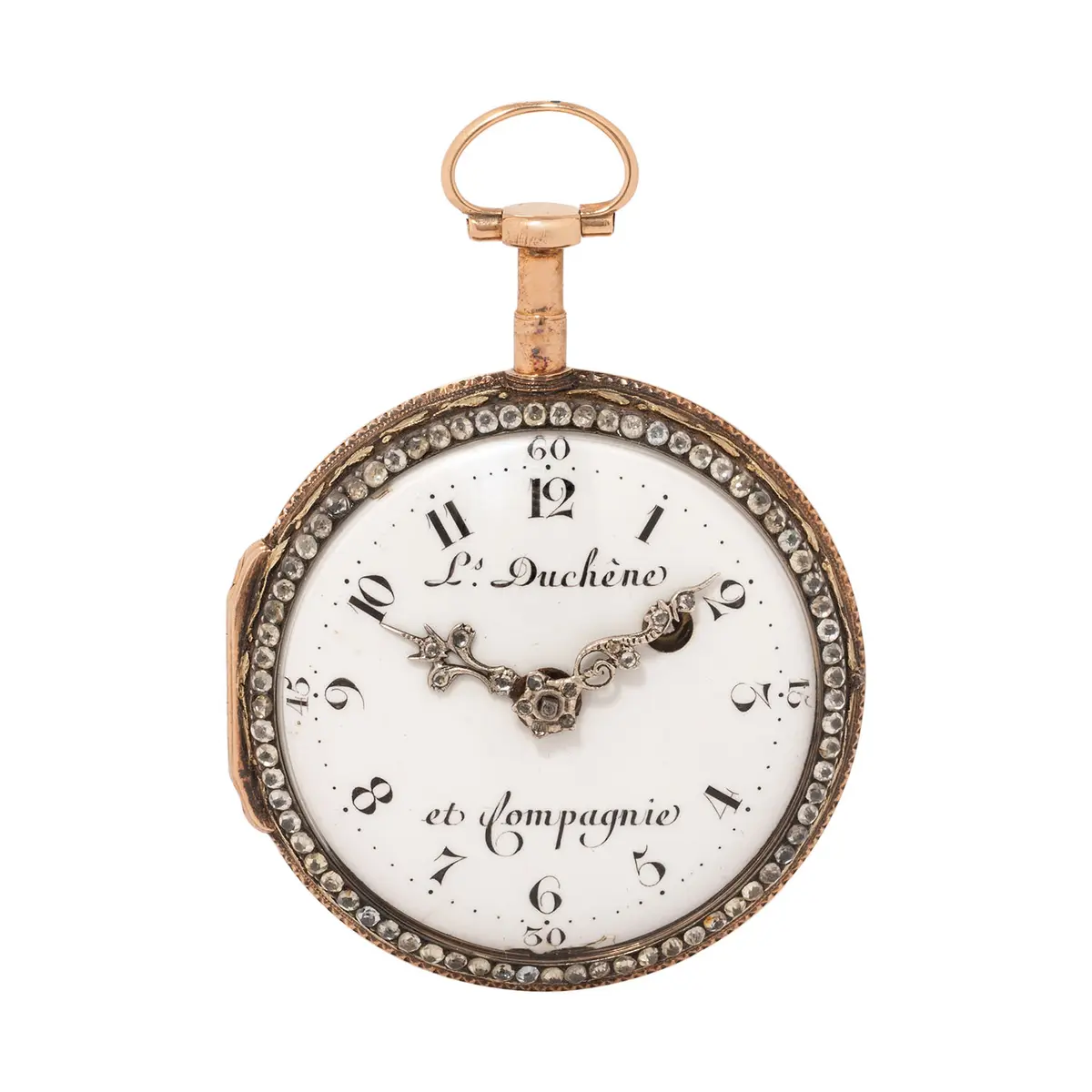 L. DUCHÊNE ET COMPAGNIE Spindeltaschenuhr in 18K Roségold mit Diamanten