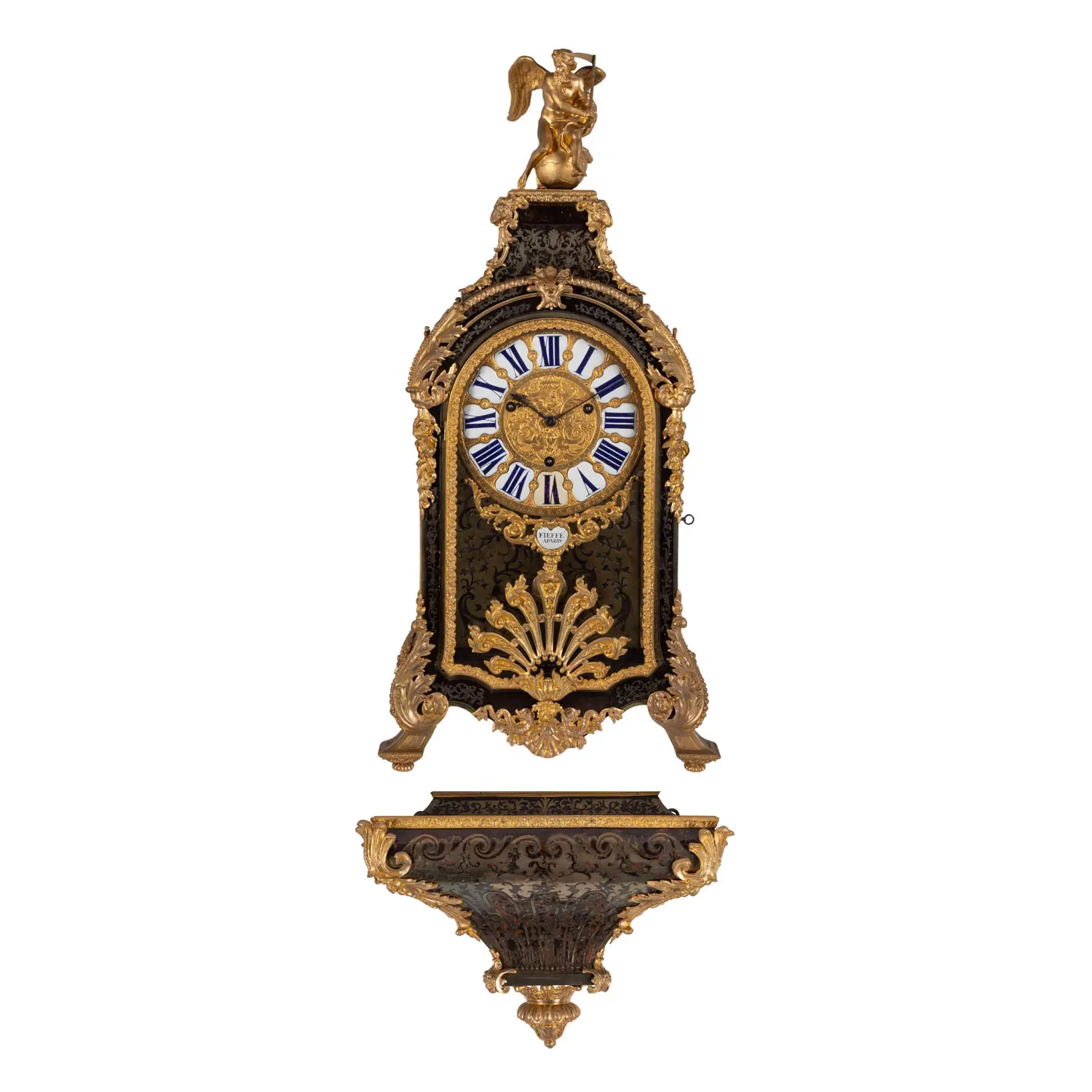 GROßE LOUIS XV-BOULLE-PENDULE AUF SOCKEL MIT CHRONOS-BEKRÖNUNG