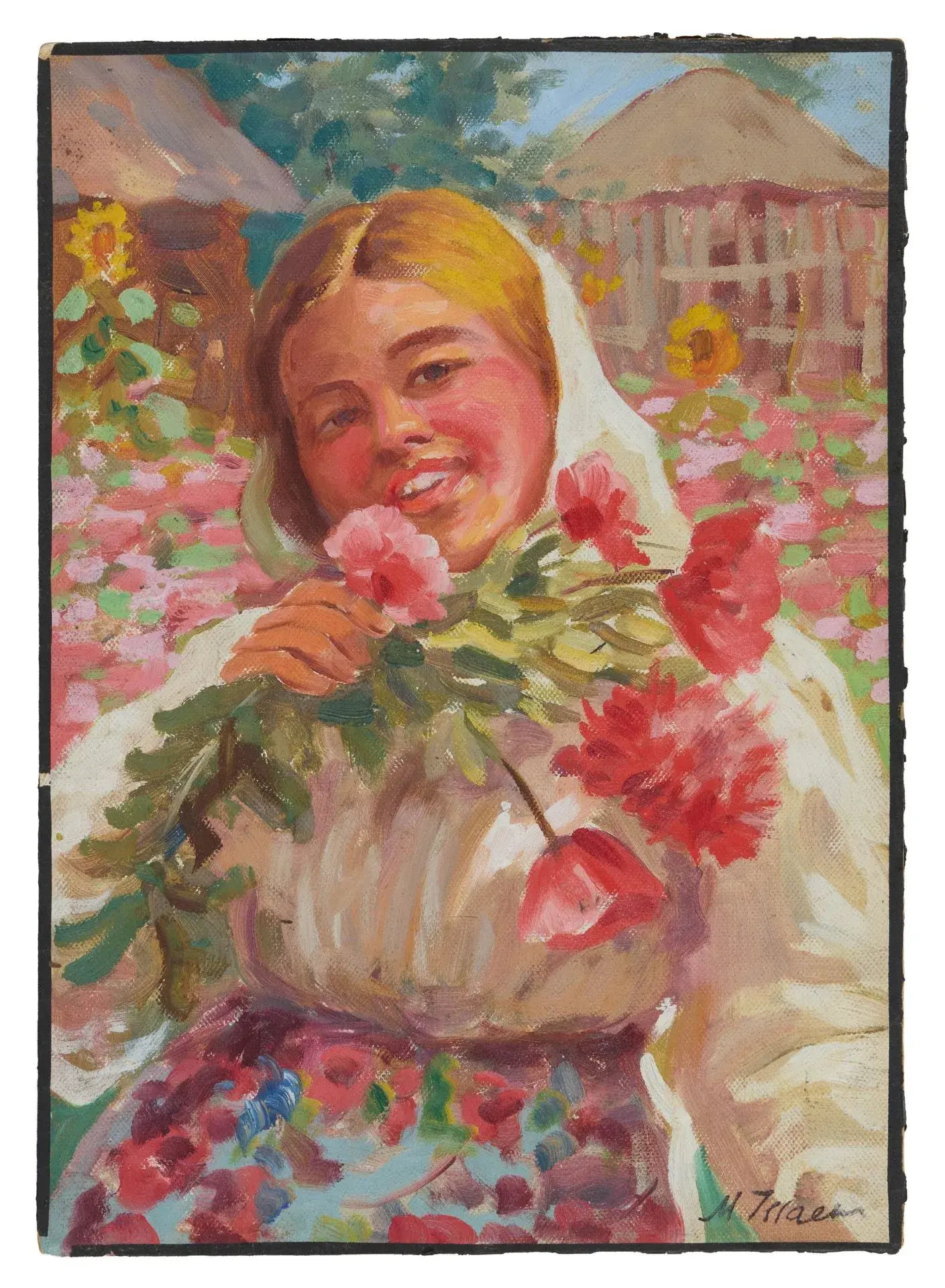 ISSAIEFF, Mikhail (20th century) Young Ukrainian Woman with Flowers