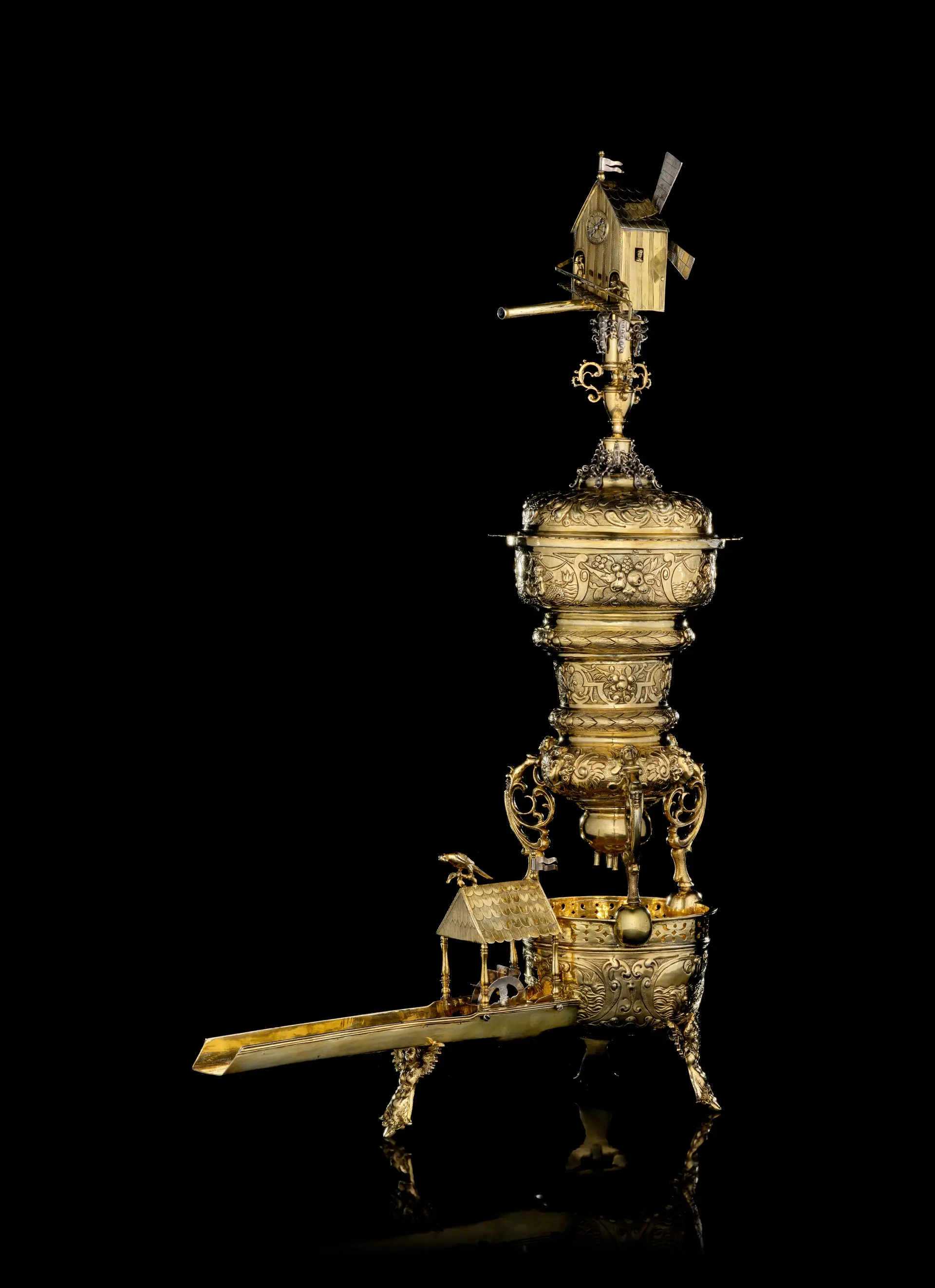 A German silver-gilt windmill cup "wine transformation game", maker's