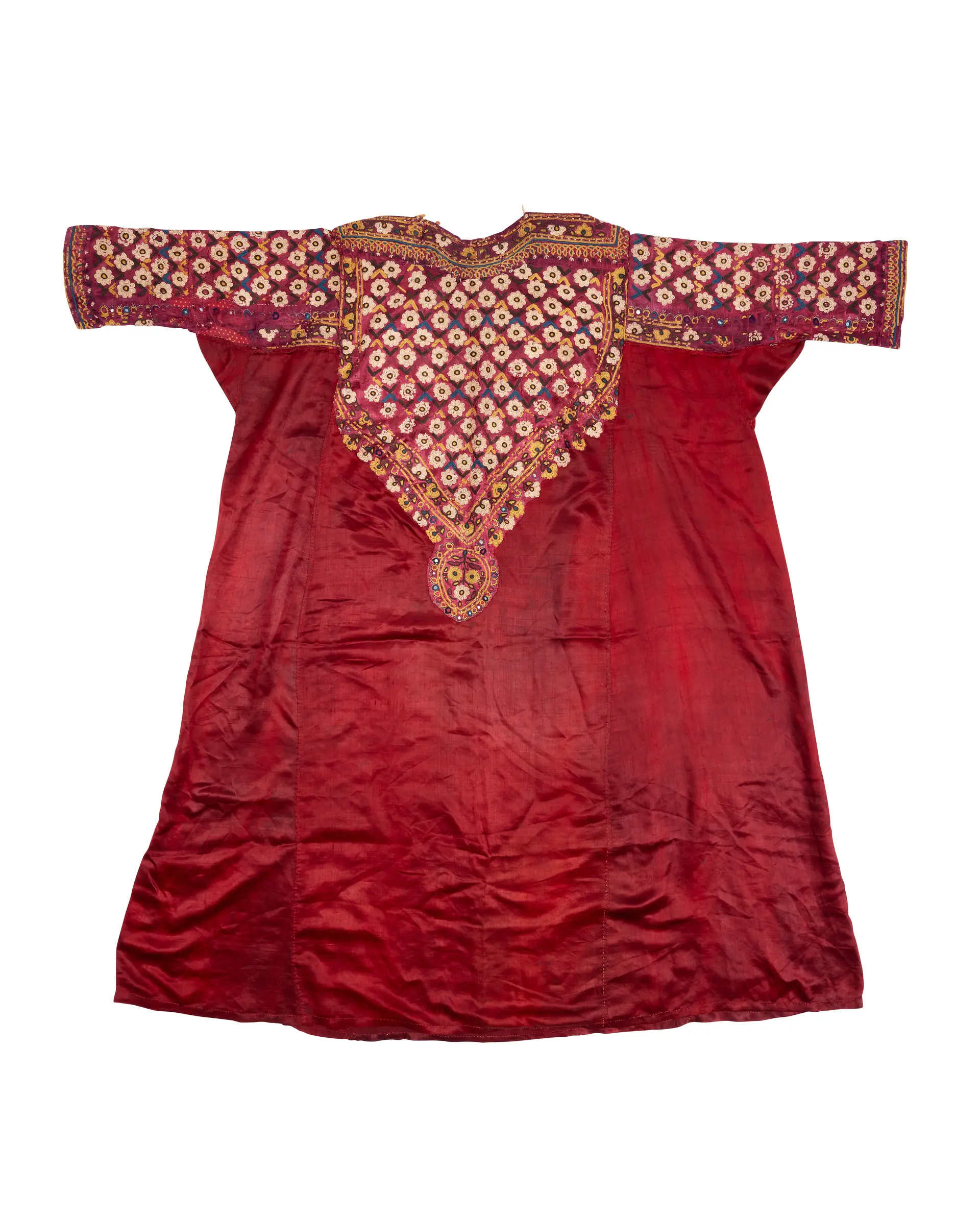 An Embroidered Garnet Silk Dress