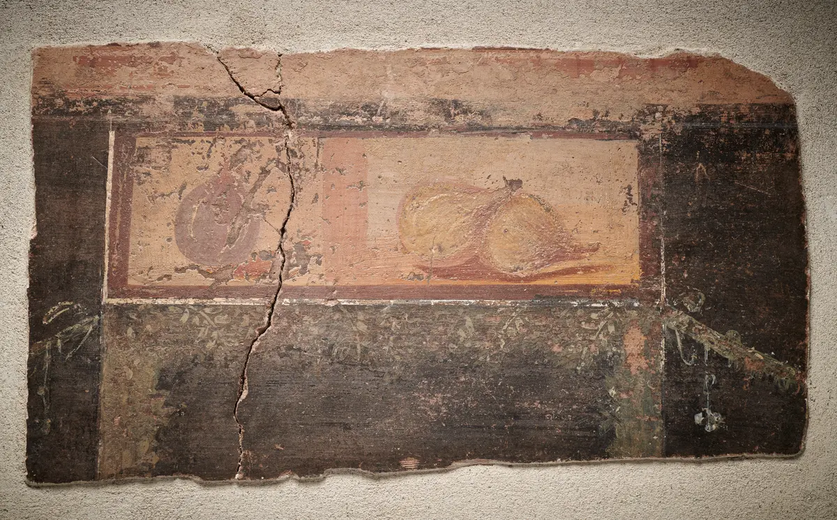 A Roman polychrome fresco fragment with still life decoration