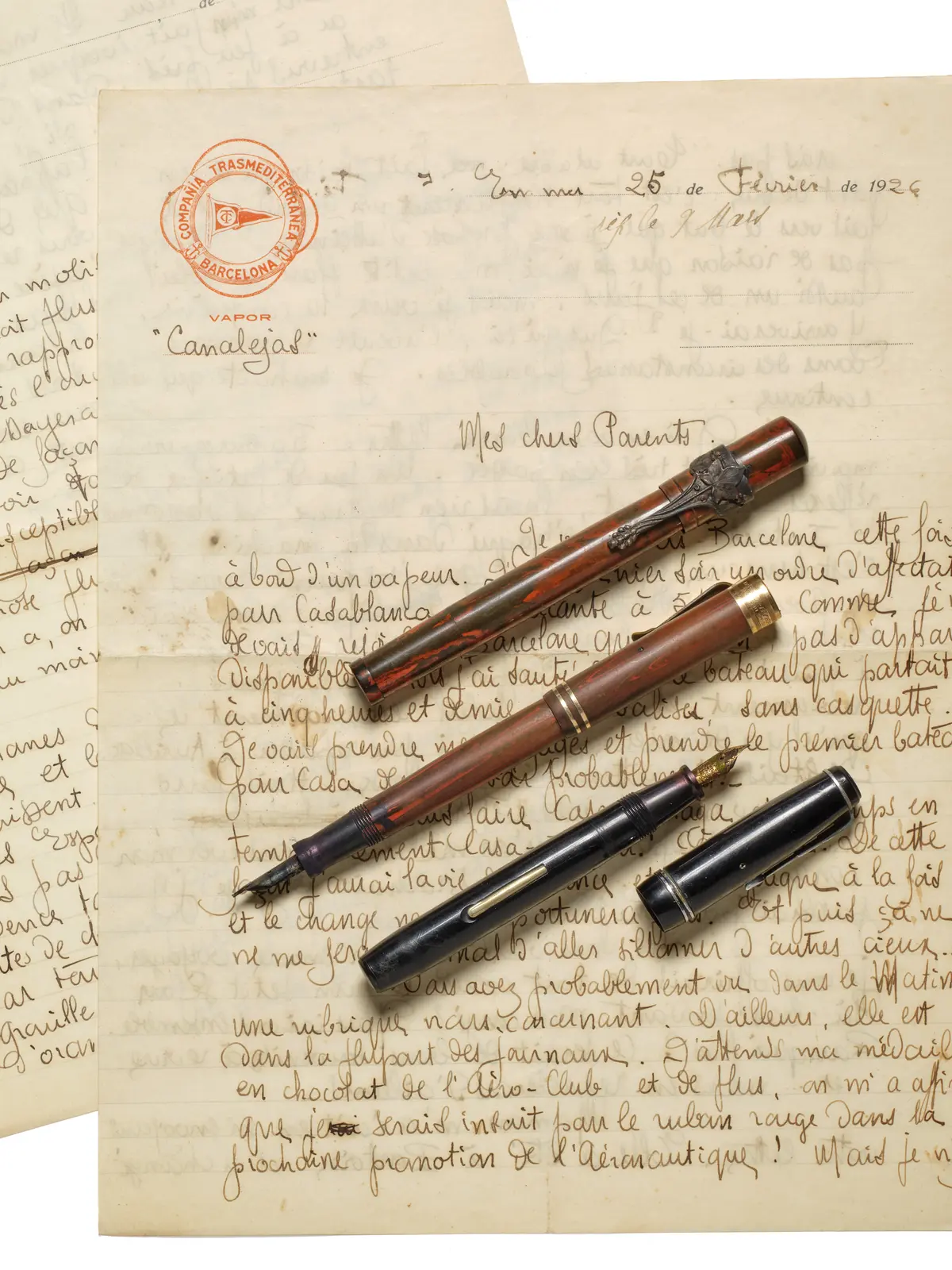 TROIS STYLOS-PLUME AYANT APPARTENU À JEAN MERMOZ