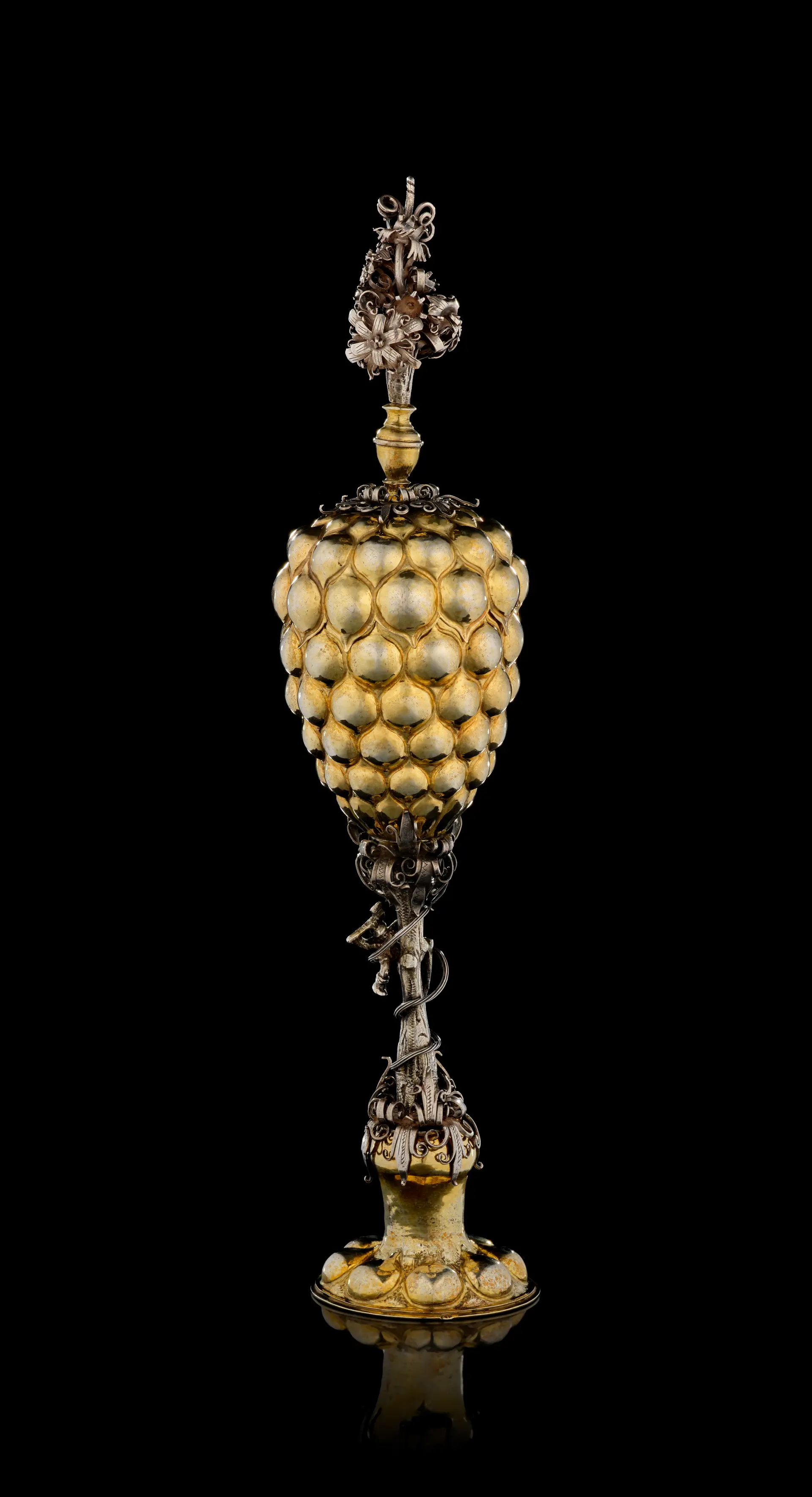 A German parcel-gilt silver pine-apple covered cup, Andreas Lobenschrott