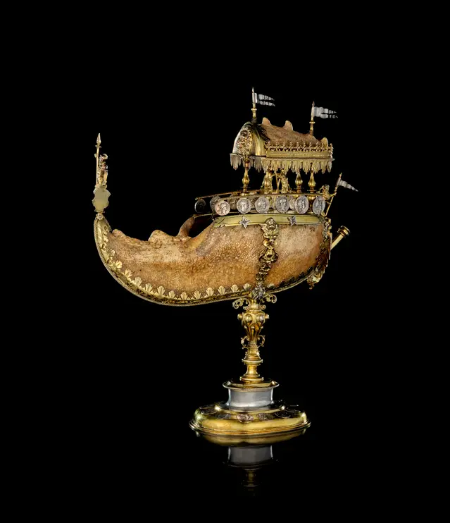 A Swiss parcel-gilt silver mounted lobster claw, Hans Bernhard Wägmann