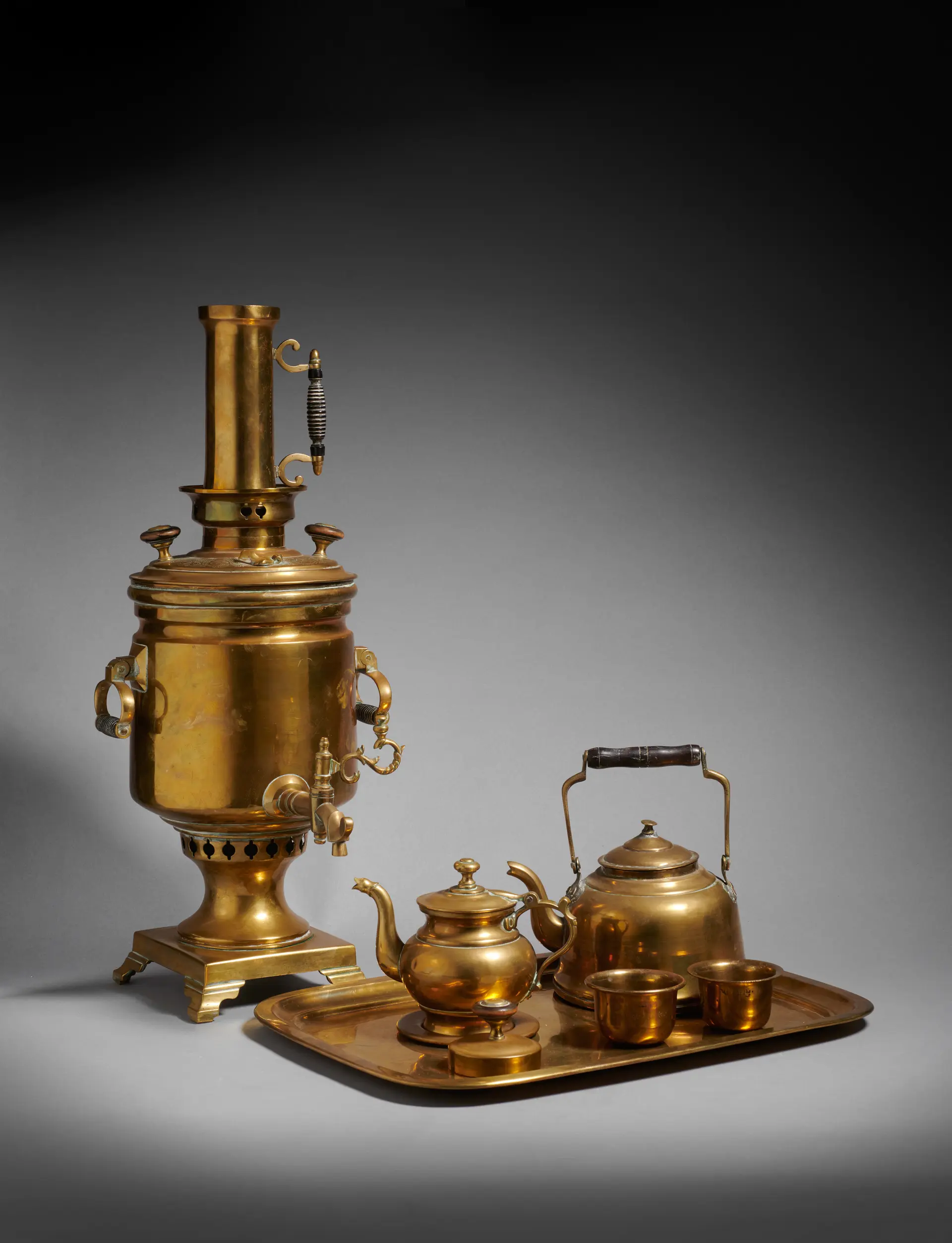 A Brass Samovar Tea Set by Kalemkarian Frères