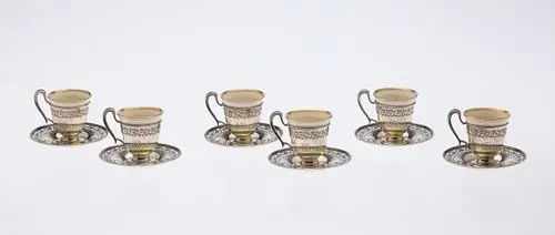 6 Whiting Sterling & Porcelain Demitasse Set