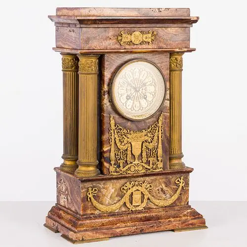 French Agate and Gilt Metal Mantle Clock, 19th C