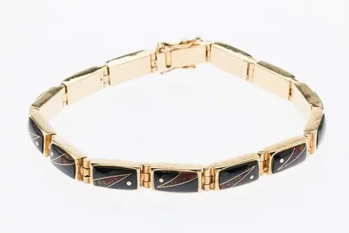 14K Gold, Onyx and Opal Bracelet