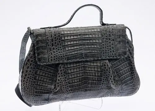 Carlos Falchi Matte Gray Crocodile Handbag