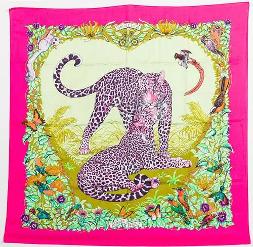 Hermes Jungle Love Silk Scarf in Pink