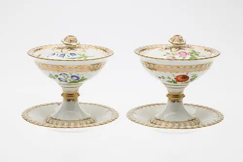 Pair of Victorian Floral Porcelain Compotes, 19th C