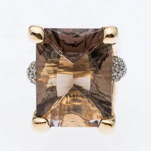 18K Gold, Smokey Quartz and Diamond Cocktail Ring