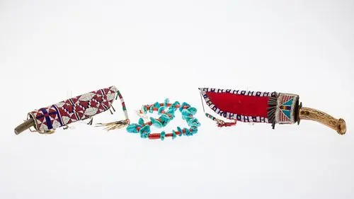 2 Native American Knives &Turquoise & Coral Necklace