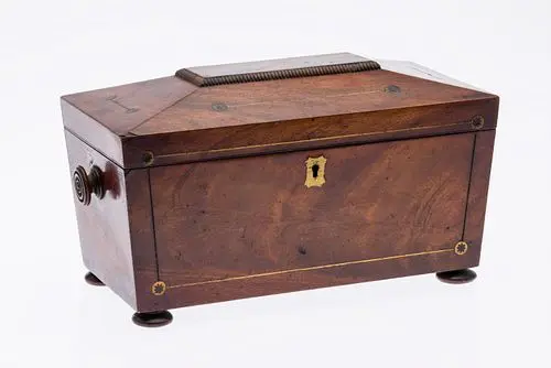 English Mahogany Tea Caddy, 19th C