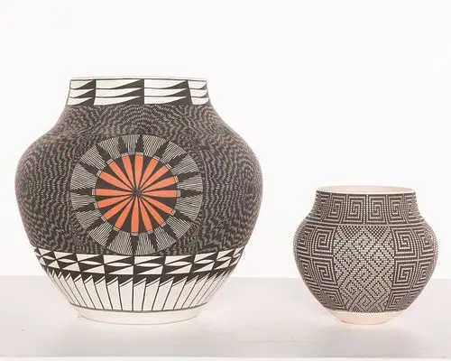Two Hand-painted Acoma Ceramic Jars, 20th C