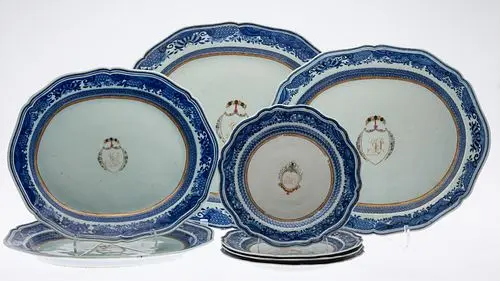 4 Chinese Export Platters & 4 Plates w/ Armorials