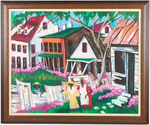 Allen Fireall (GA, 1954-2014) Figures w Houses, O/C