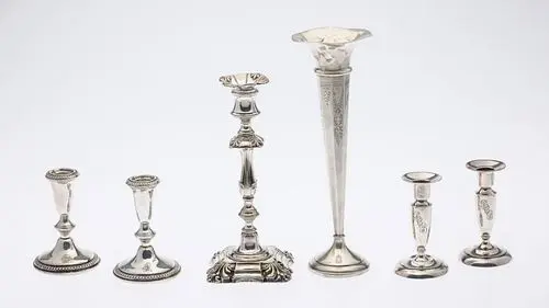 2 Prs Strling Candlesticks, Plate Candlestick & Vase