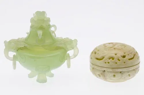 Chinese Quartz Incense Burner & Stone Lidded Box