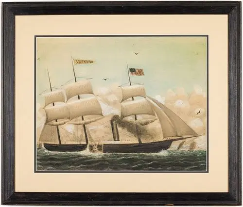 Unsigned, Savannah Steamship, Pastel Drawing