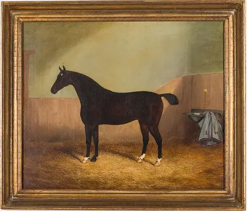 Illegibly Signed, Horse in Stable, Oil on Canvas
