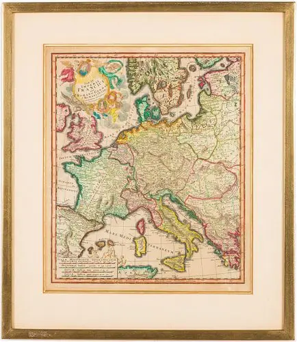 Homman Heirs, Hand-Colored Map of Europe, 18th C