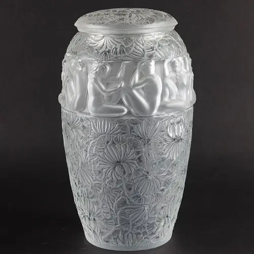 Lalique Angelique Lidded Frosted Glass Vase