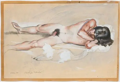 Paul Stone (1928-1976) Sleeping Male Nude, Gouache