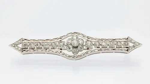 Art Deco 14K and Diamond Bar Pin