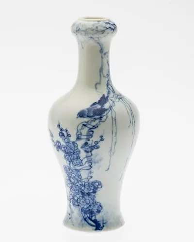 Chinese Wang Bu Style Blue/White Bird & Flower Vase