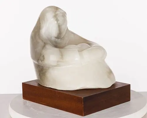 Agate Sculpture of a Seated Woman, Unsigned