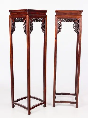 Pair of Chinese Hardwood Tall Pedestals