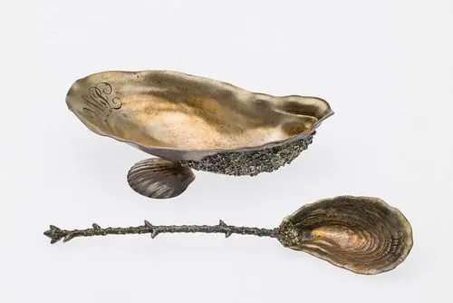 Gorham Sterling Oyster-Form Sauce Boat with Spoon