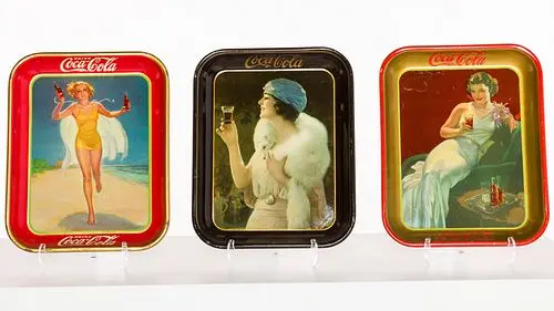 3 Vintage Coca-Cola Advertising Trays, 1930's