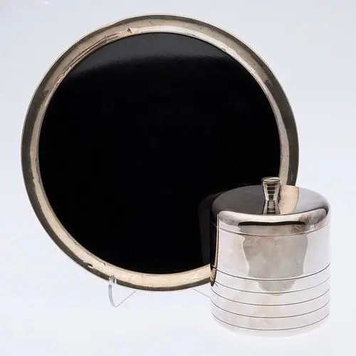 Sterling Rimmed Tray and Christofle Ice Bucket
