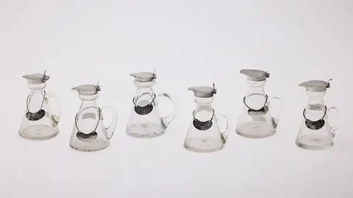 6 English Sterling and Glass Whiskey Tots
