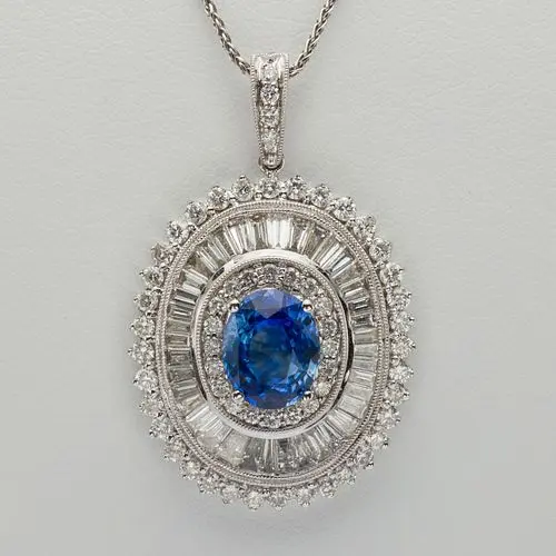 Blue Sapphire and Diamond 18K Gold Pendant