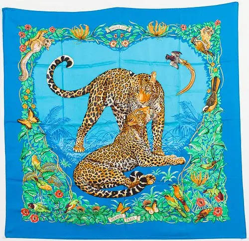 Hermes Jungle Love Silk Scarf in Blue