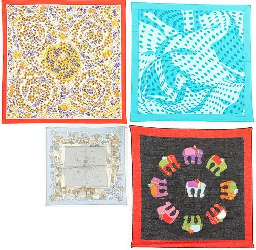 Hermes Mediterranee Pocket Square & 3 Others