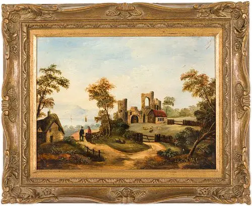 British school, Landscape with Ruins, O/B, 19th C